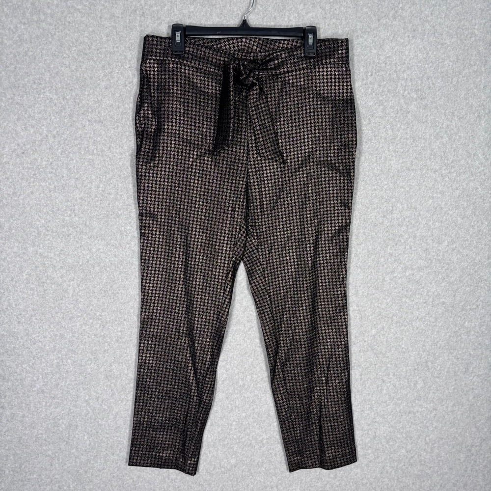 Meg & Margot Metallic Houndstooth Pants XL Trousers Gold Paperbag Tie Waist Knit